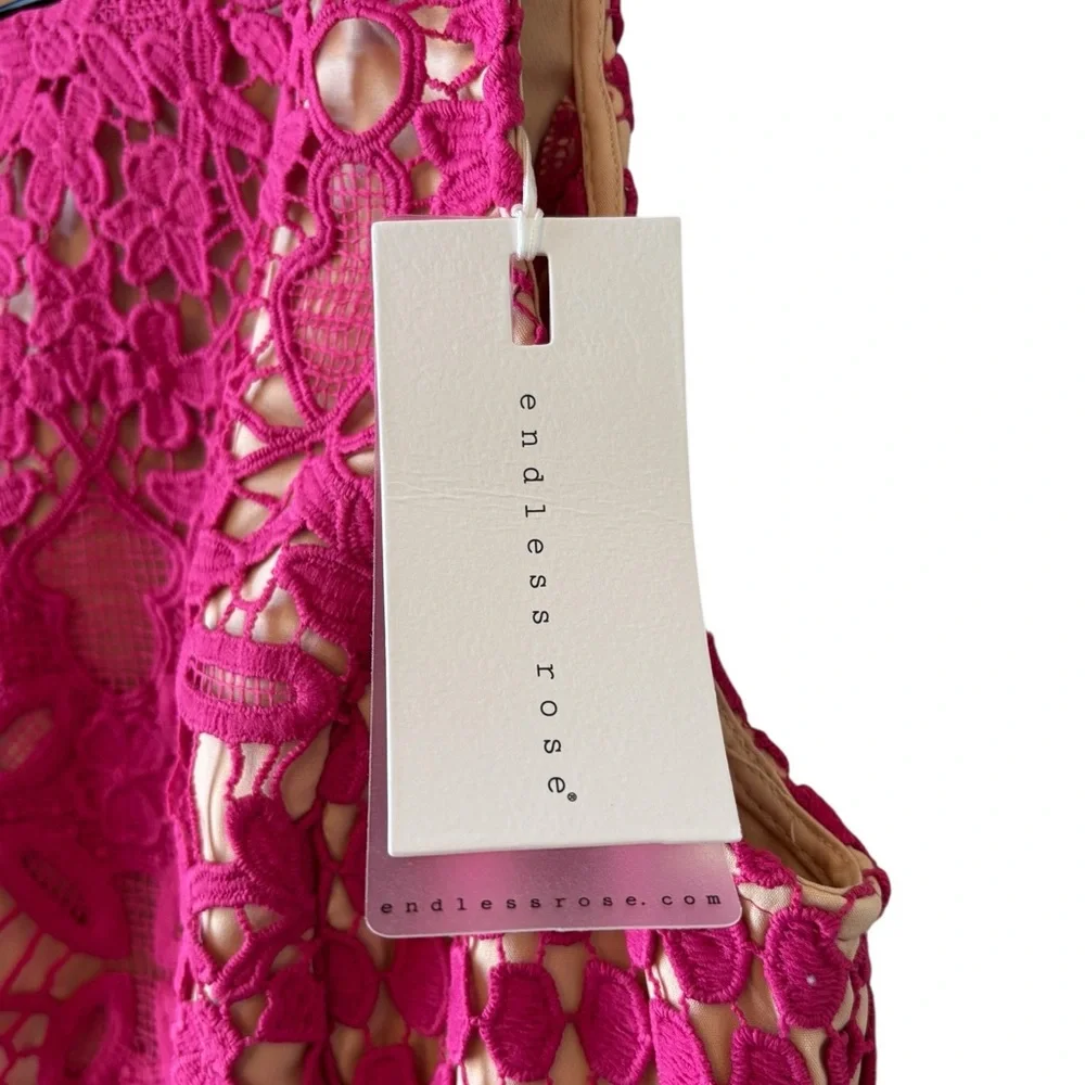 NEW Endless Rose Lace Overlay Mini Shift Dress Sz M Pink Fuschia Cut Out Party - Picture 6 of 13